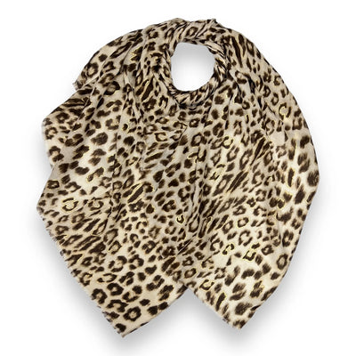 Beige & Gold Foil Leopard Scarf