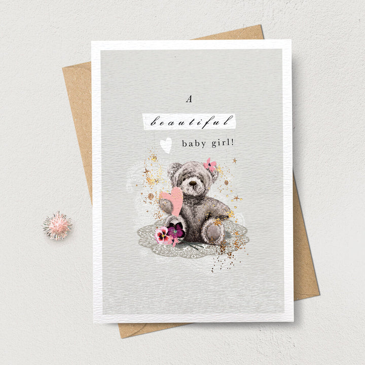 Beautiful Baby Girl Teddy Card