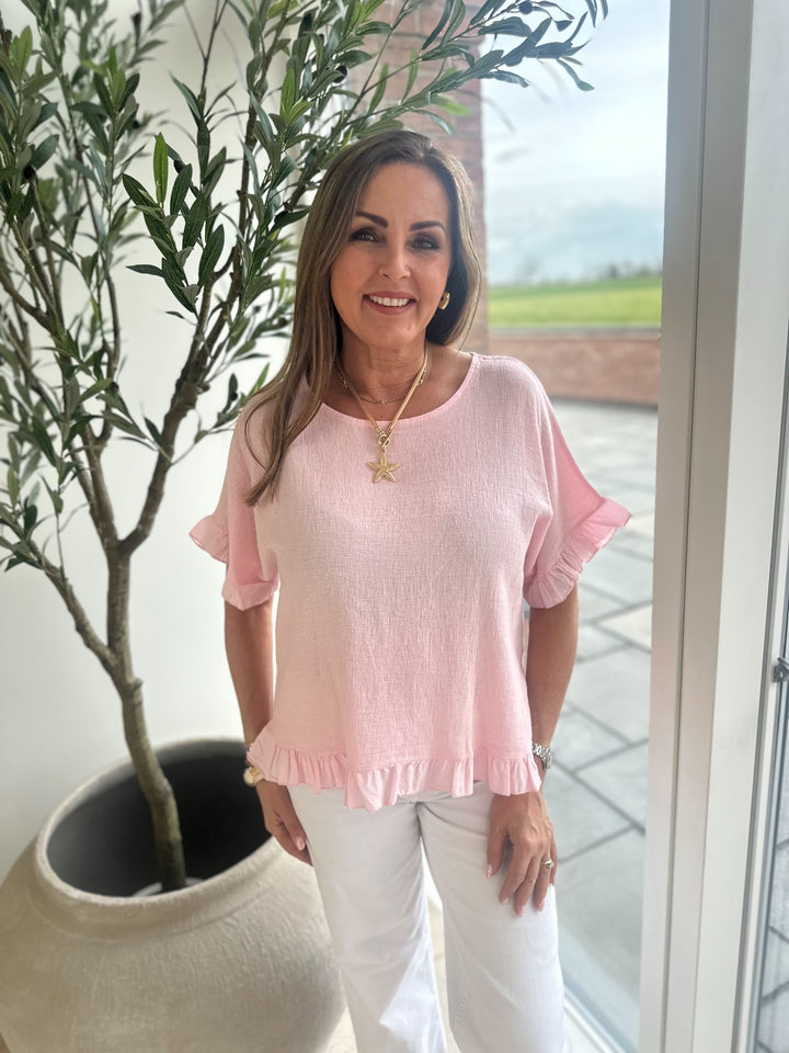 Pink Waffle Frill Top