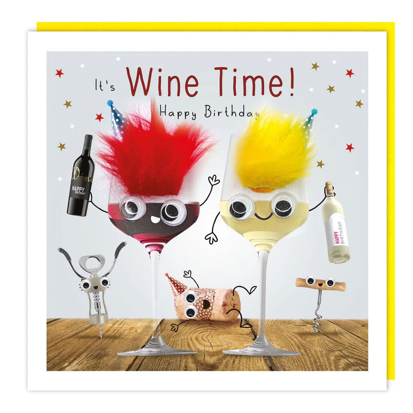 Fluffy Wine Time Birthday Card