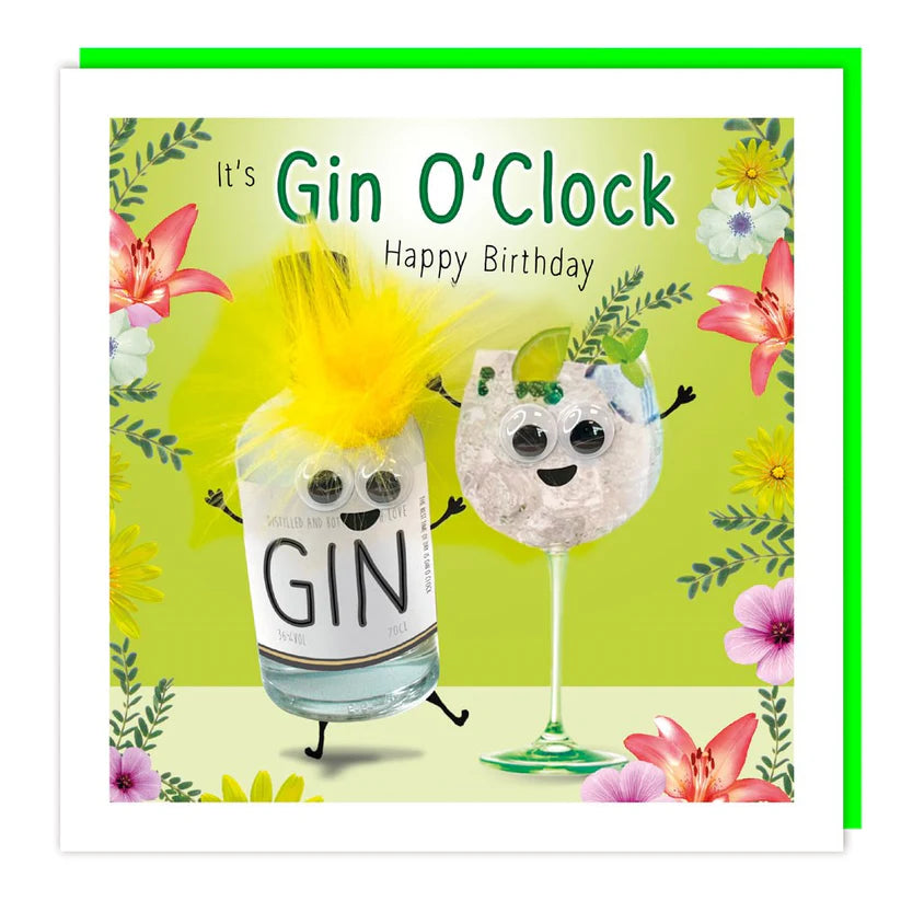 Fluffy Gin O'Clock Birthday Card