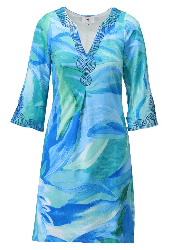 K Design Aqua Blue Leaf Tunic Dress