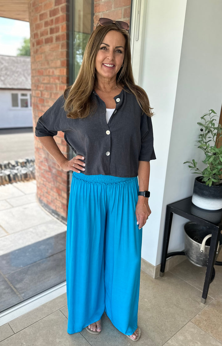 Turquoise Shirred Waist Trousers