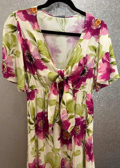 Magenta Floral Tie Front Dress