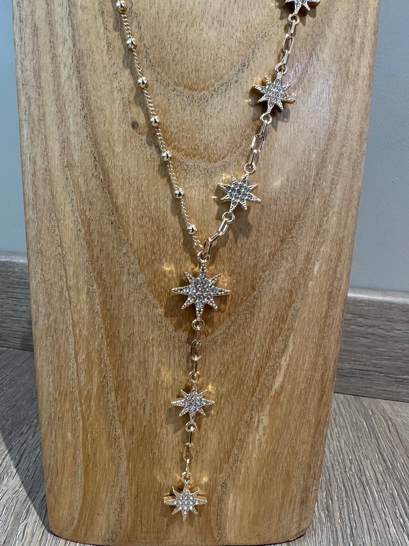 Gold Diamante Star Drop Necklace