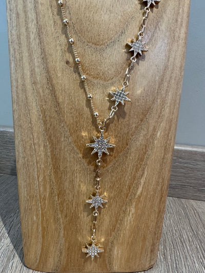 Gold Diamante Star Drop Necklace