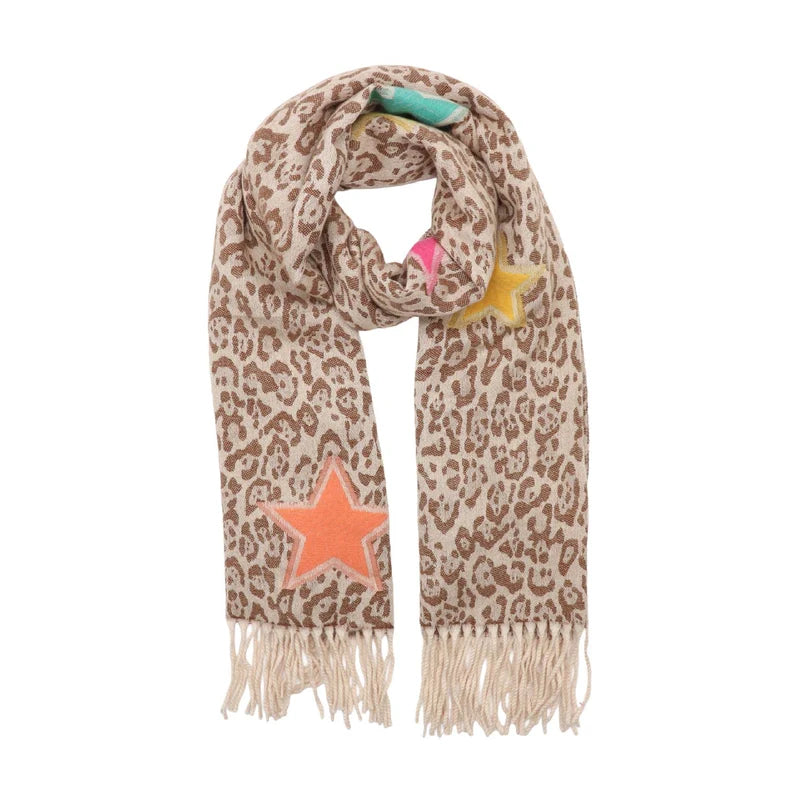 Zelly Tan Leopard & Star Scarf