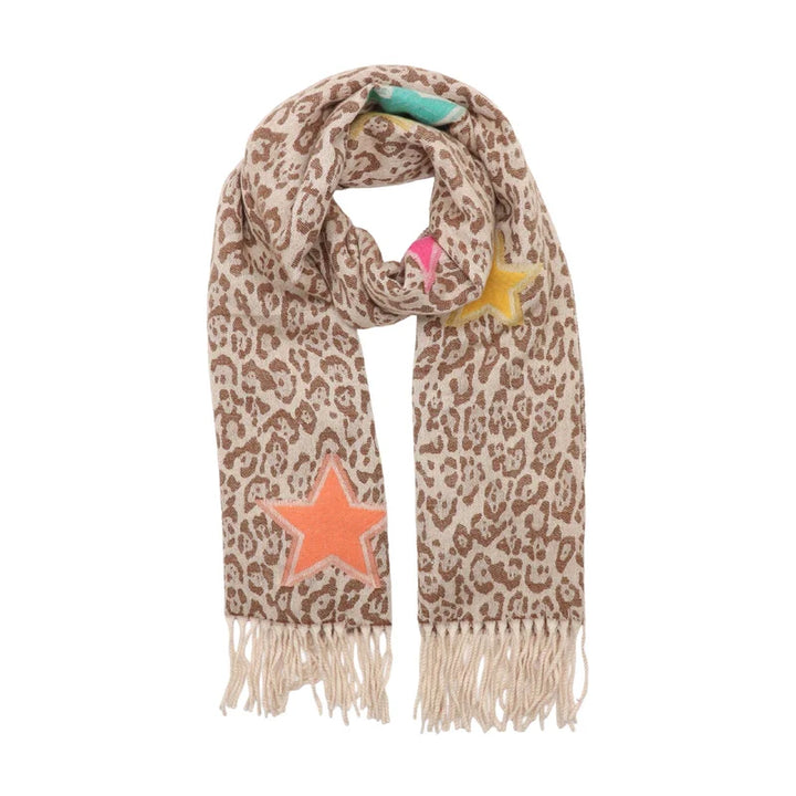 Zelly Tan Leopard & Star Scarf