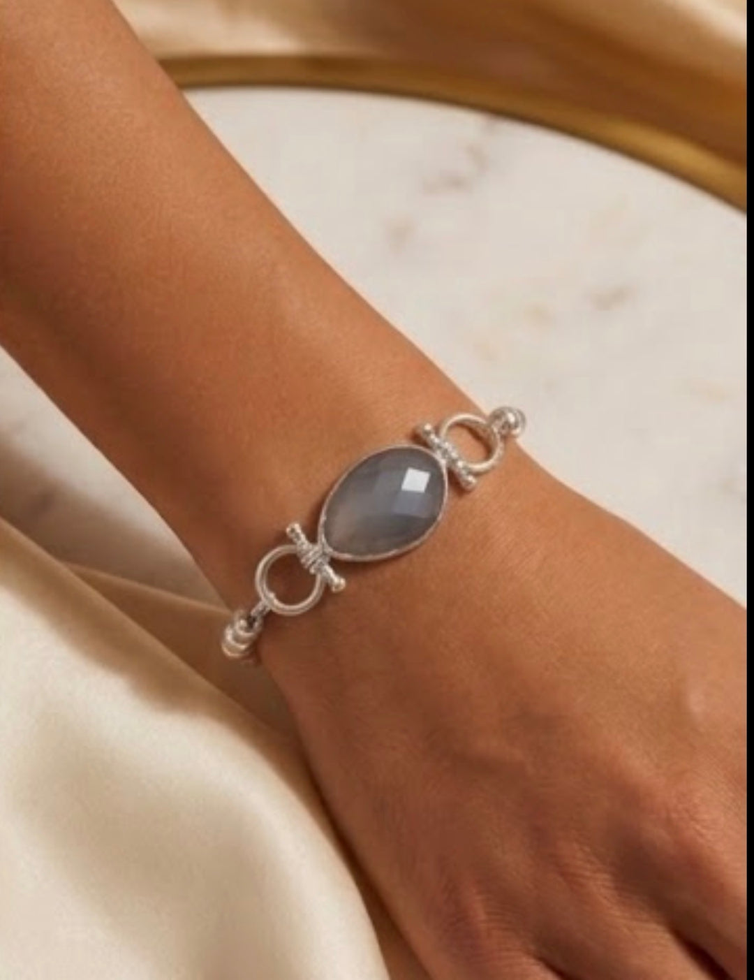Silver Stretchy Grey Stone Bracelet