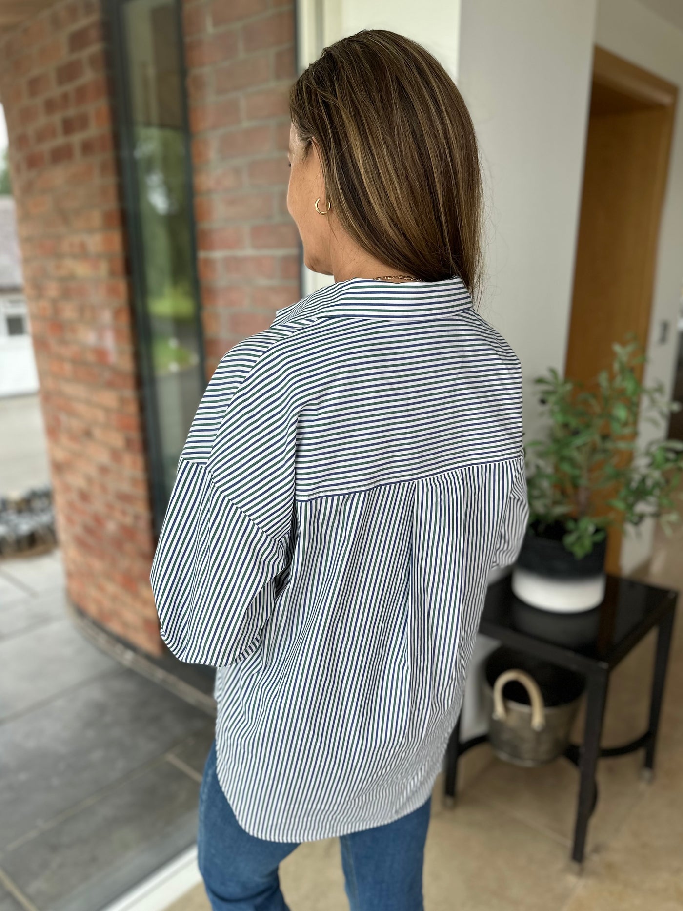 ONLY Navy & Green Stripe Shirt