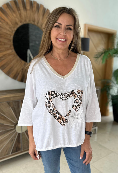 White Leopard Heart Cotton Top