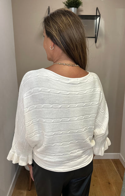 Cream Cable Knit Frill Sleeve Jumper