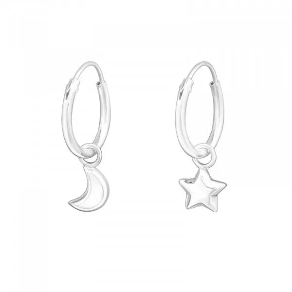 Sterling Silver Moon & Star Hoops