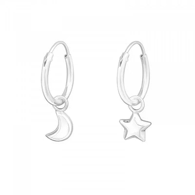 Sterling Silver Moon & Star Hoops