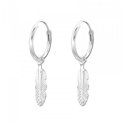 Sterling Silver Feather Hoops