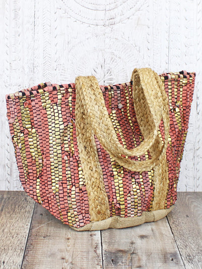 Coral & Gold Upcycled Leather Bag
