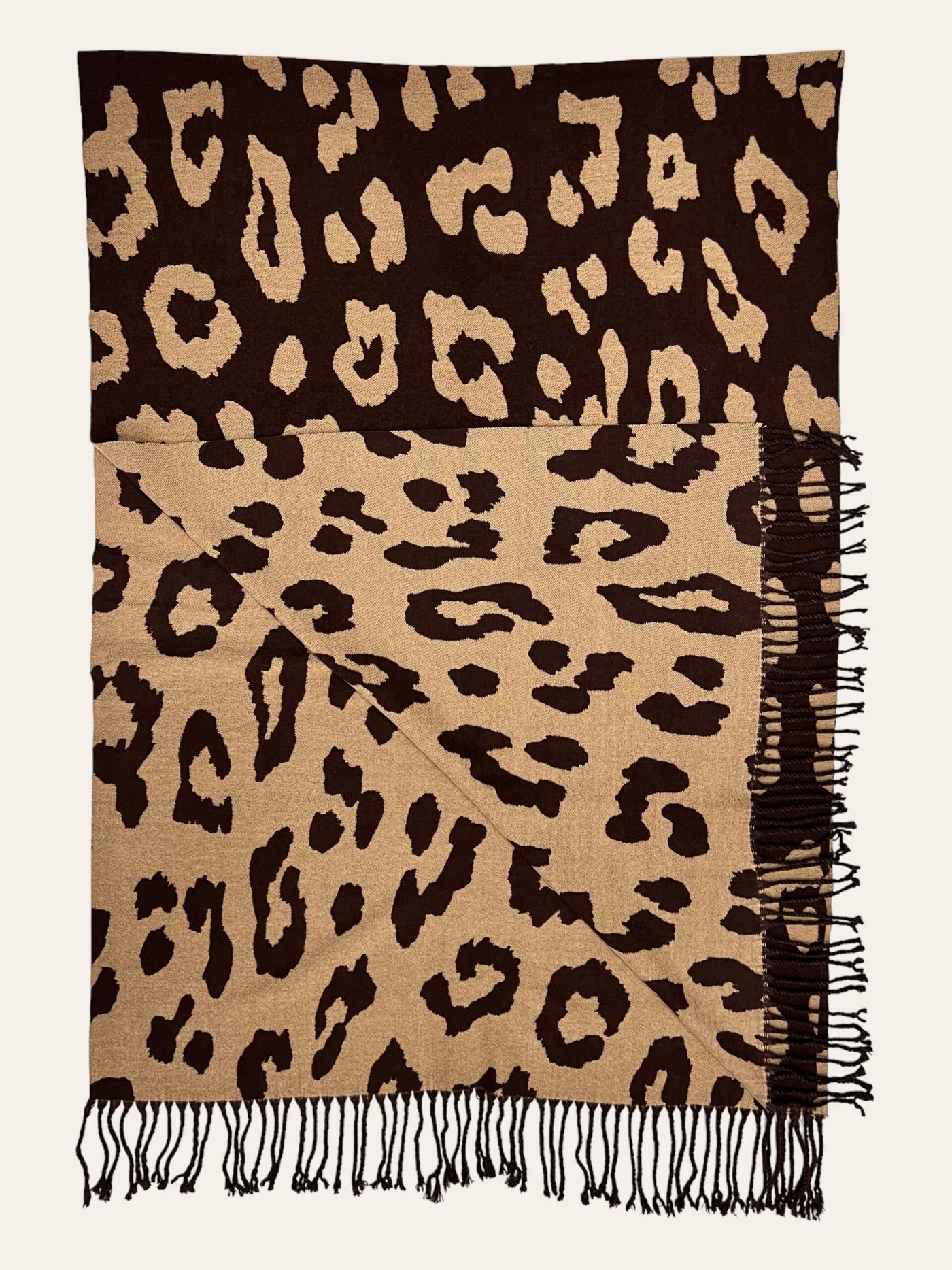 Brown Leopard Fringed Scarf