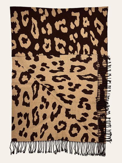 Brown Leopard Fringed Scarf