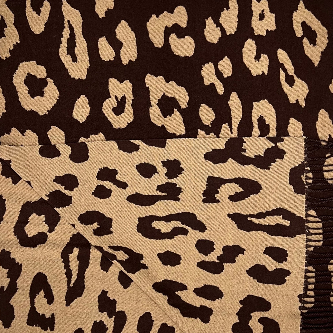 Brown Leopard Fringed Scarf