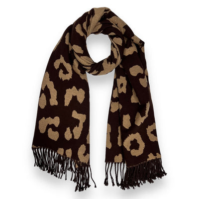 Brown Leopard Fringed Scarf