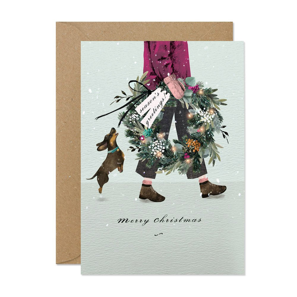 Christmas Wreath Sausage Dog Card