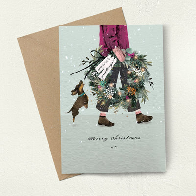 Christmas Wreath Sausage Dog Card