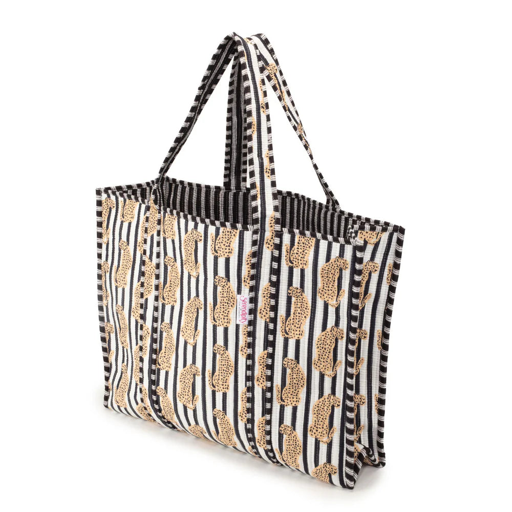 Monochrome Stripe Leopard Cotton Tote