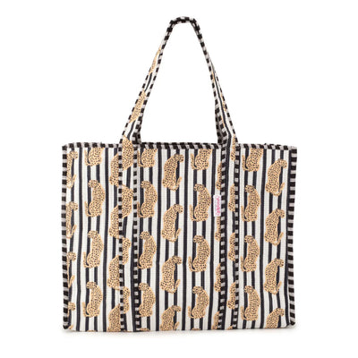 Monochrome Stripe Leopard Cotton Tote