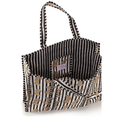 Monochrome Stripe Leopard Cotton Tote