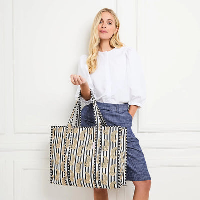 Monochrome Stripe Leopard Cotton Tote
