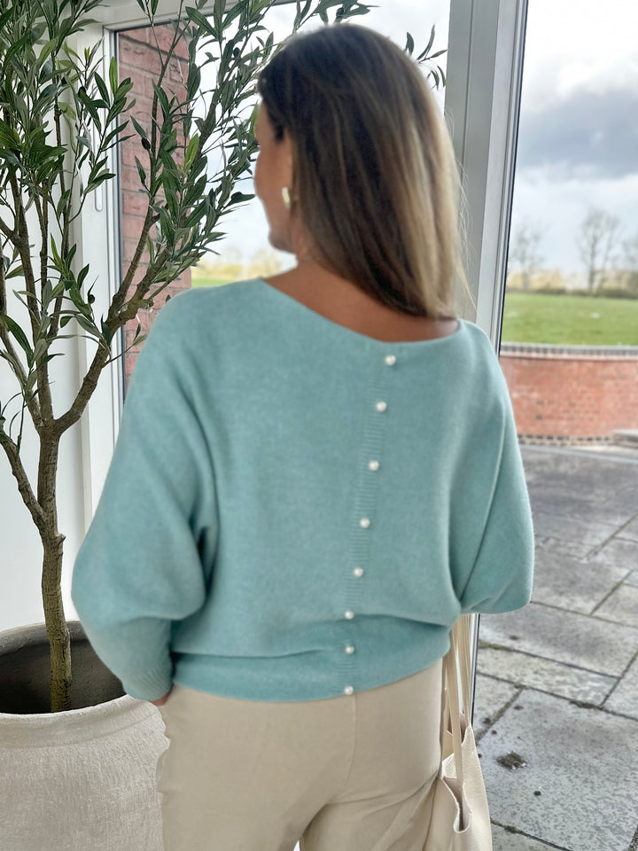 Blue Pearl Back Batwing Jumper