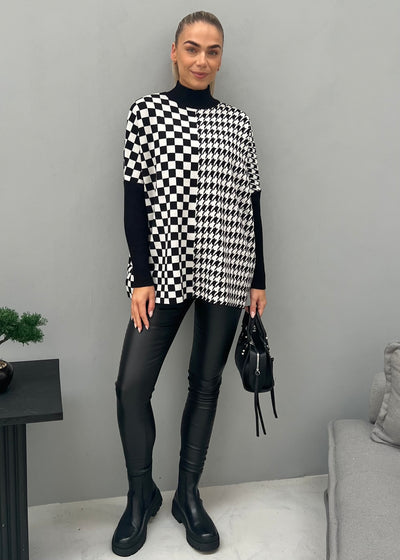 White & Black Checkered Jumper