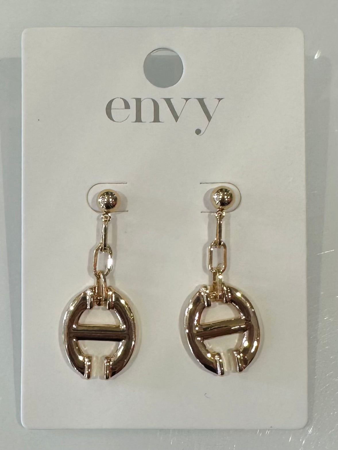 Gold D Link Drop Earrings