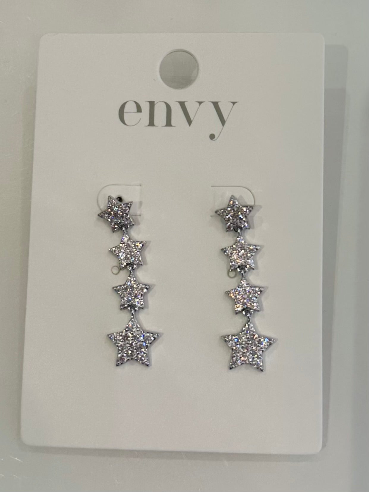 Silver Diamante Star Drop Earrings