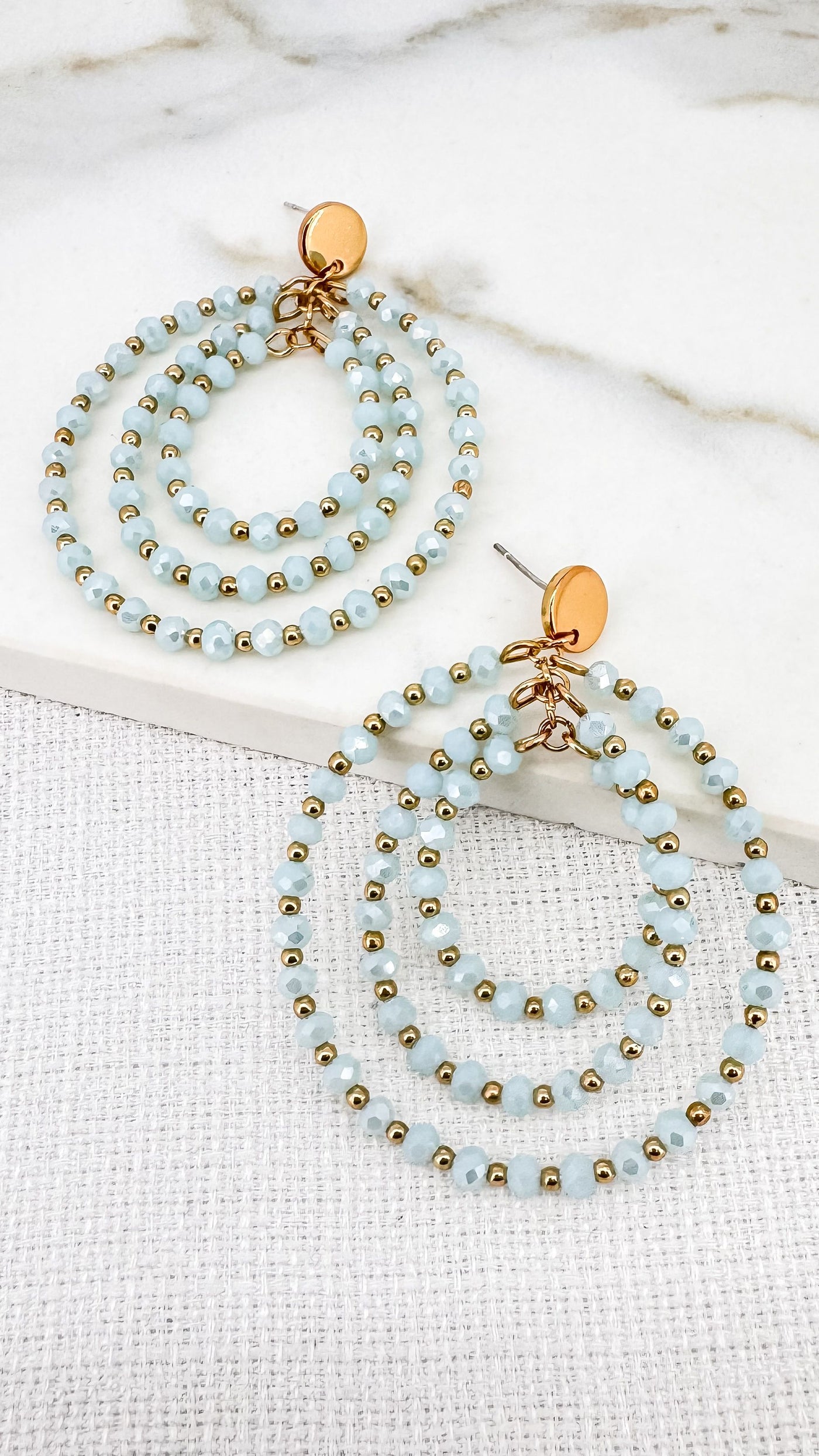 Blue Bead Triple Circle Earrings