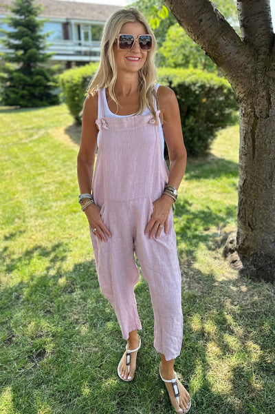 Pink Linen Dungarees