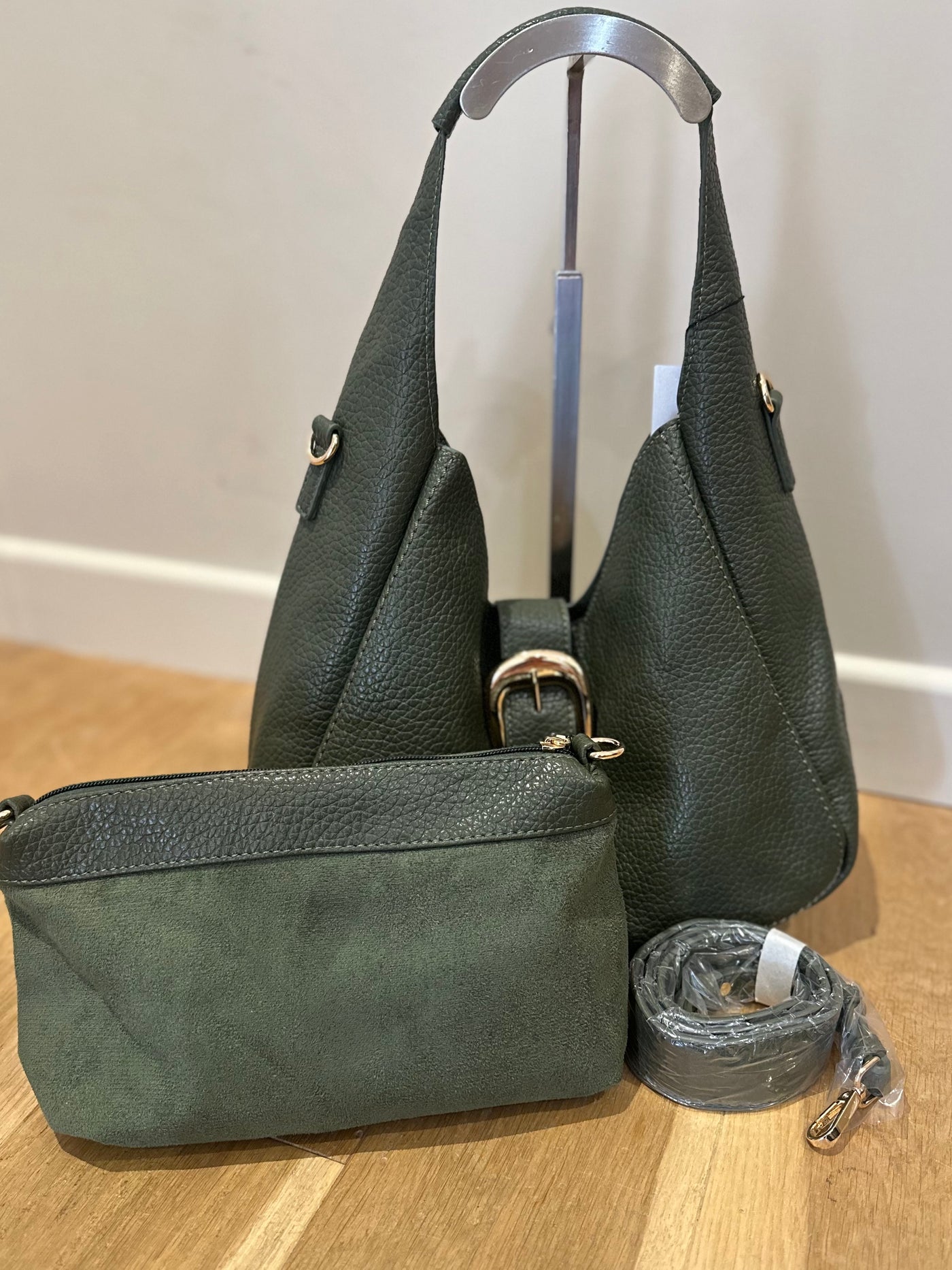 Khaki Slouch Buckle Bag
