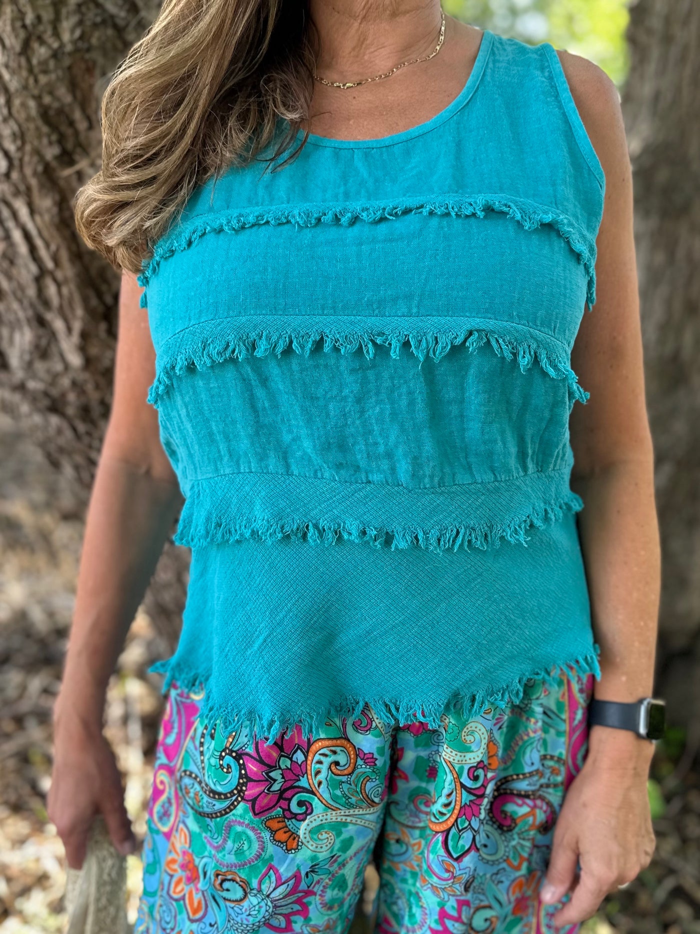 Teal Ruffle Front Vest