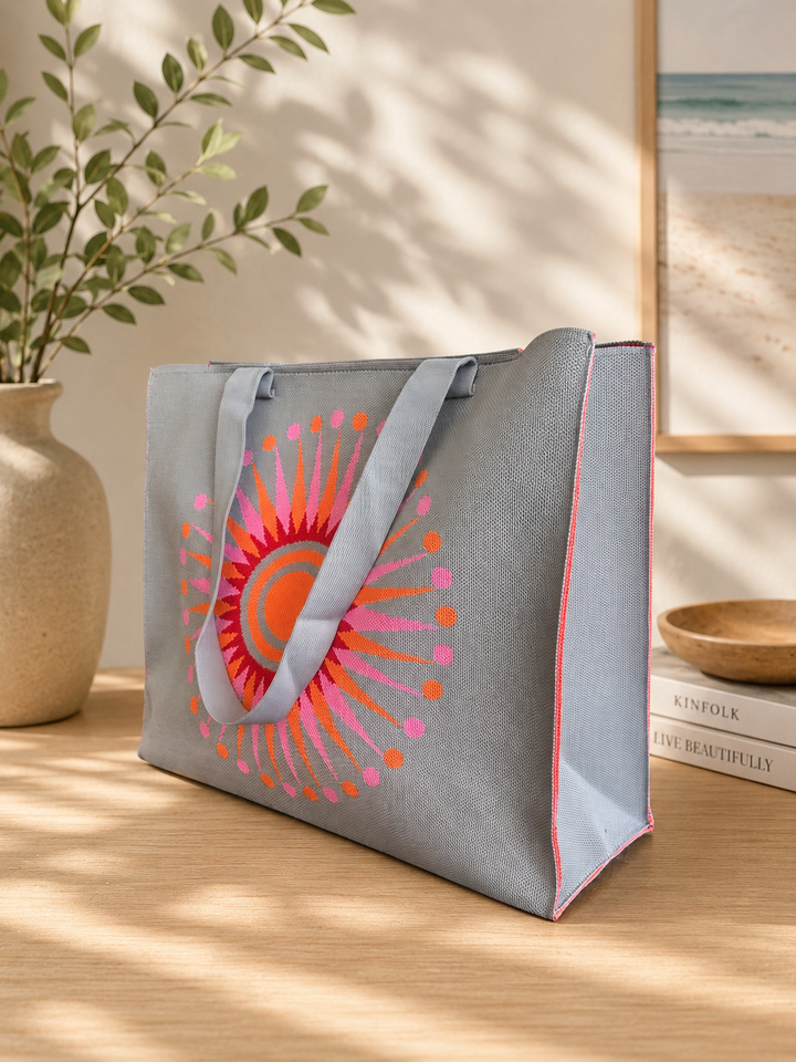 Zelly Large Grey Sunburst Tote Bag