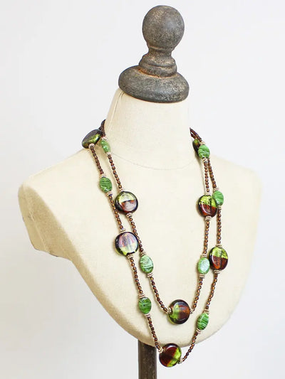 Green Glass Disc Double Strand Necklace