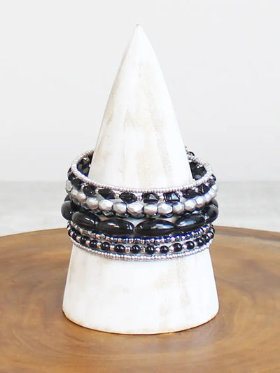 Black Metallic Bead Spiral Bracelet