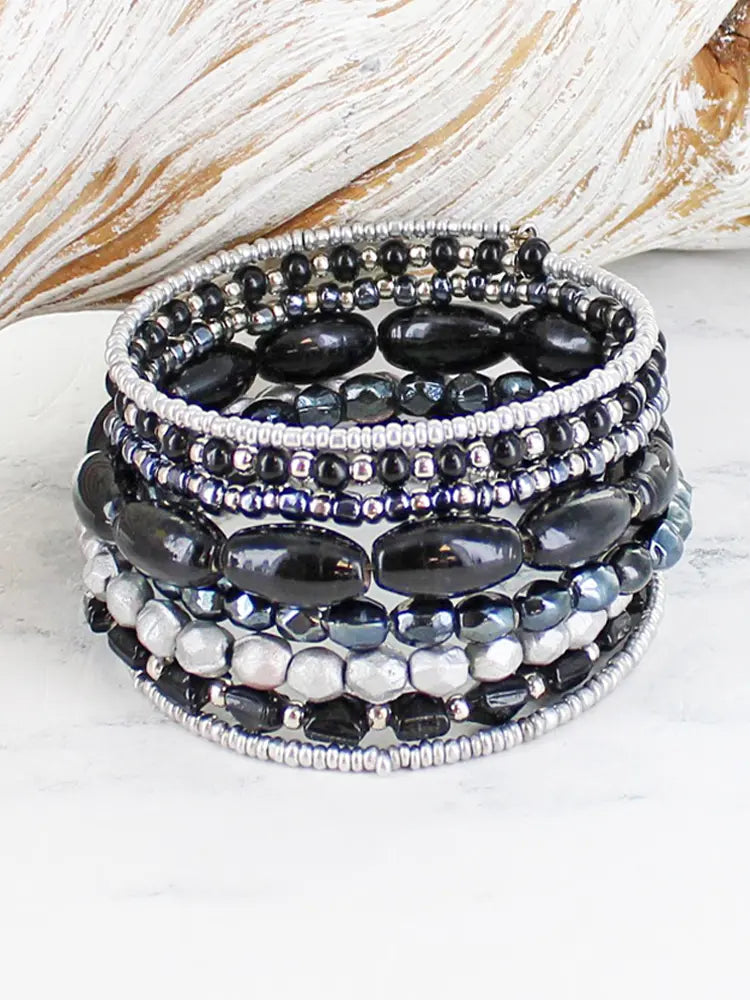 Black Metallic Bead Spiral Bracelet
