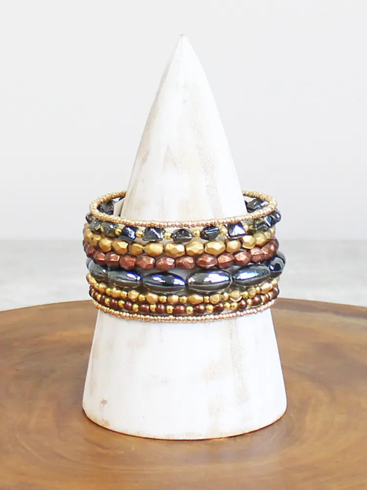 Brown Metallic Bead Spiral Bracelet