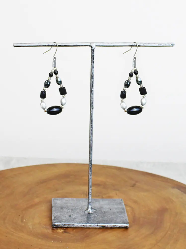 Black Beaded Teardrop Earrings