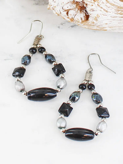 Black Beaded Teardrop Earrings
