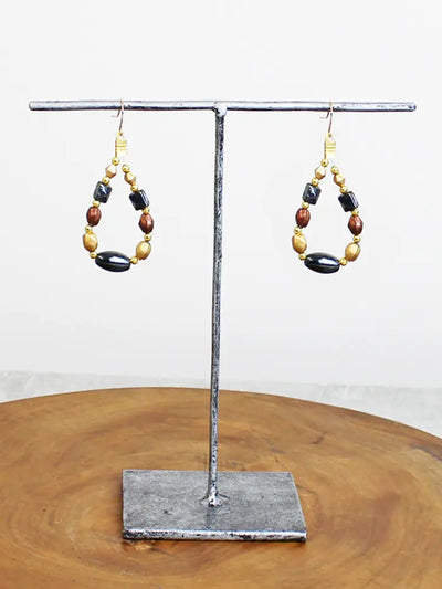 Brown Beaded Teardrop Earrings