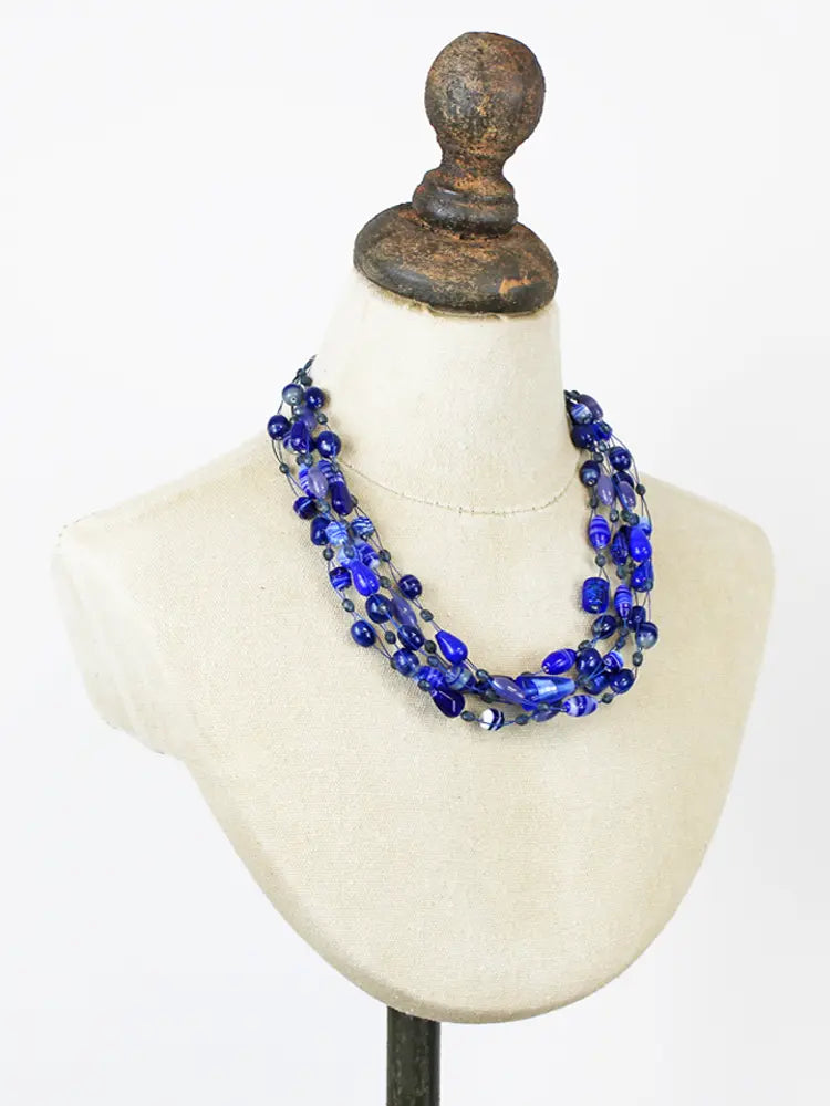 Blue Mixed Glass Bead Necklace