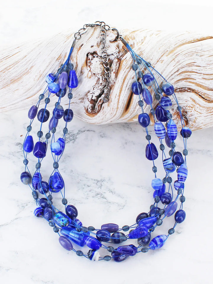 Blue Mixed Glass Bead Necklace