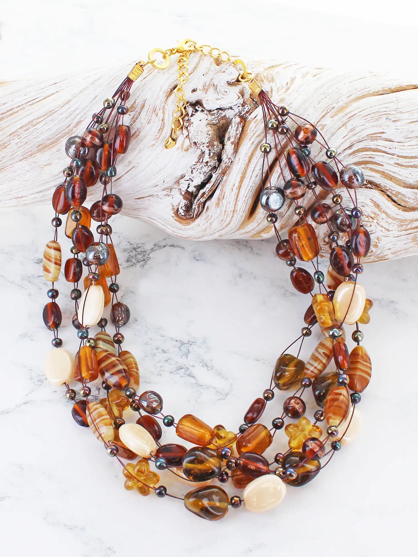 Brown Mixed Glass Bead Necklace