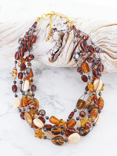 Brown Mixed Glass Bead Necklace